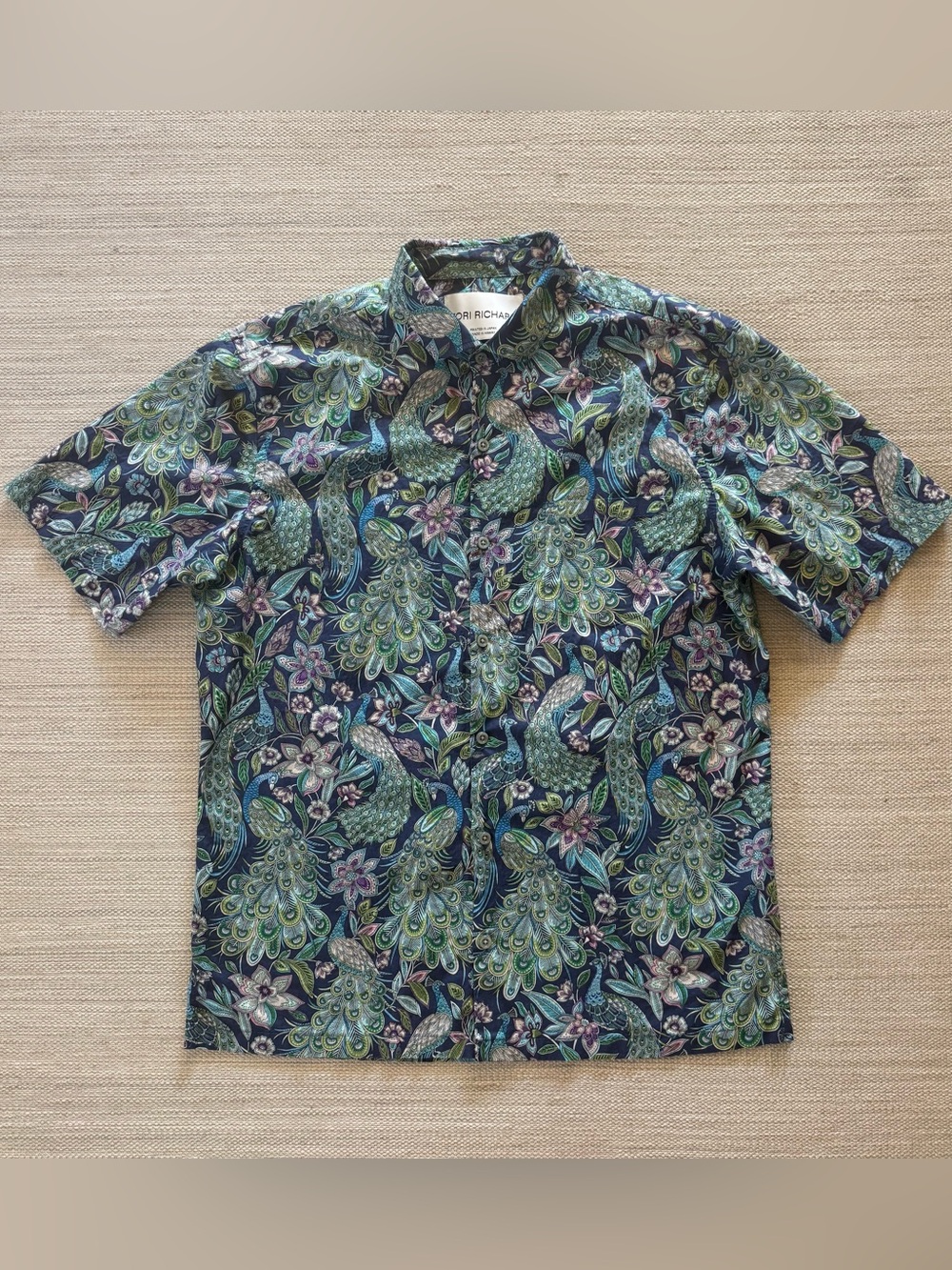 Tori Richard cotton peacock floral button up short sleeve lawn shirt men’s M